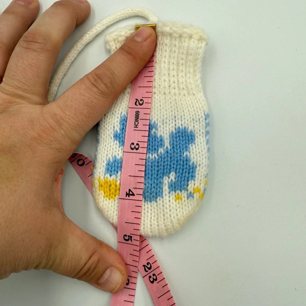 Vtg Knit Baby Mittens |‎ Blue Dog Motif | Infant Size | 1950-60s Era Mid-Century